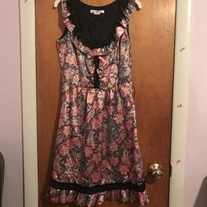 black and pink silk mini dress